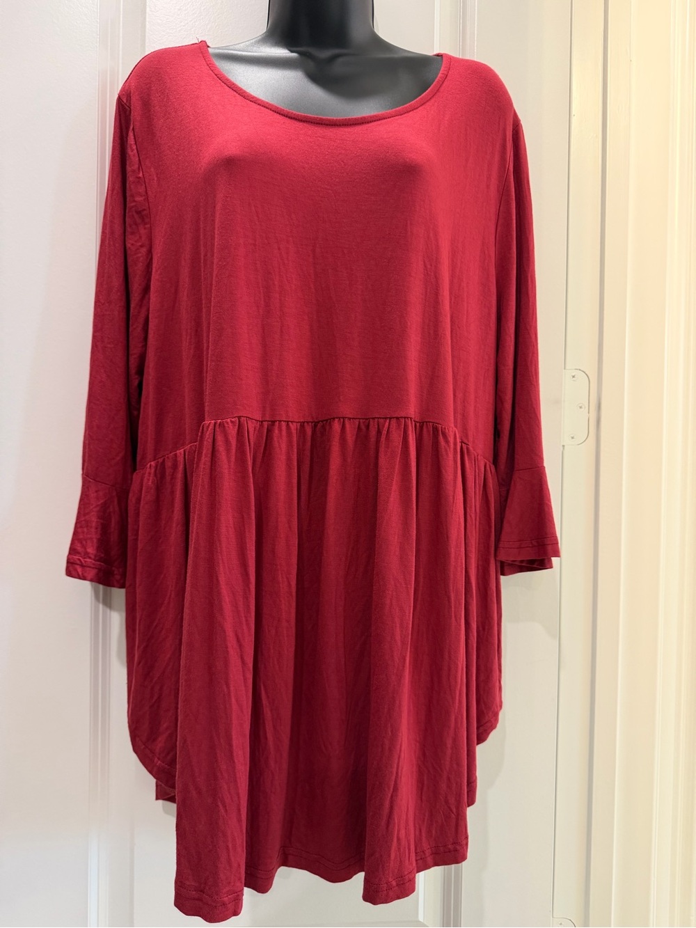 NWT iGENJUN 2XL Burgundy Babydoll Swing Dress Bell Sleeve Tunic
